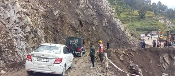 Landslide in highway between Tanakpur and Pithoragarh in Uttarakhand, India